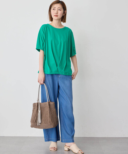 Petit Honfleur(プチオンフルール)の「【接触冷感・UVカット】オーガニックコットンドロストTシャツ(Tシャツ/カットソー・レディース・ネイビー/グリーン/ホワイト・L/M)」の12枚目の写真