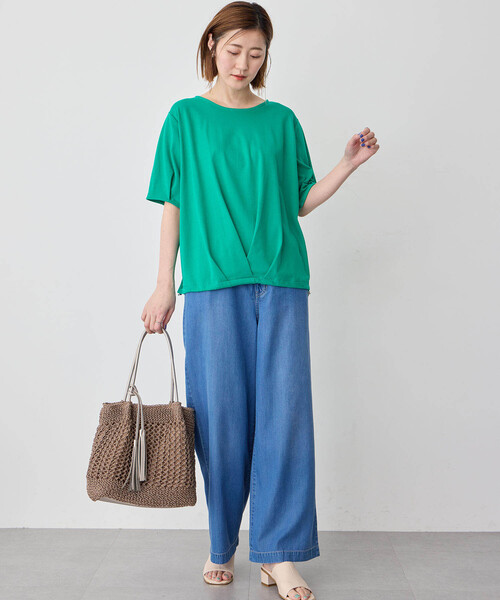 Petit Honfleur(プチオンフルール)の「【接触冷感・UVカット】オーガニックコットンドロストTシャツ(Tシャツ/カットソー・レディース・ネイビー/グリーン/ホワイト・L/M)」の13枚目の写真