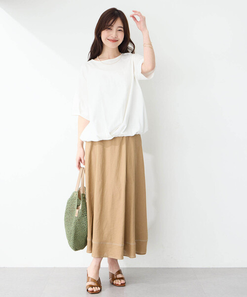 Petit Honfleur(プチオンフルール)の「【接触冷感・UVカット】オーガニックコットンドロストTシャツ(Tシャツ/カットソー・レディース・ネイビー/グリーン/ホワイト・L/M)」の14枚目の写真