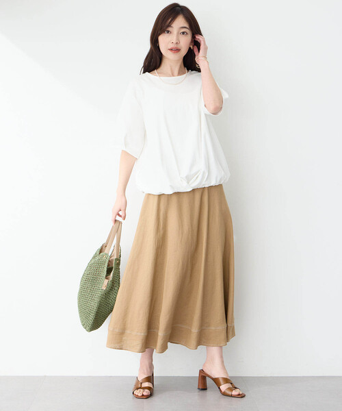 Petit Honfleur(プチオンフルール)の「【接触冷感・UVカット】オーガニックコットンドロストTシャツ(Tシャツ/カットソー・レディース・ネイビー/グリーン/ホワイト・L/M)」の15枚目の写真