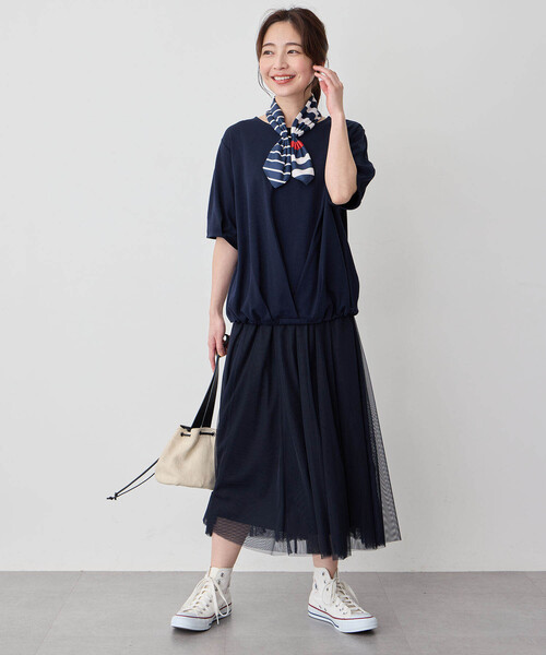 Petit Honfleur(プチオンフルール)の「【接触冷感・UVカット】オーガニックコットンドロストTシャツ(Tシャツ/カットソー・レディース・ネイビー/グリーン/ホワイト・L/M)」の16枚目の写真