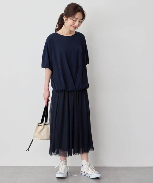 Petit Honfleur(プチオンフルール)の「【接触冷感・UVカット】オーガニックコットンドロストTシャツ(Tシャツ/カットソー・レディース・ネイビー/グリーン/ホワイト・L/M)」の17枚目の写真