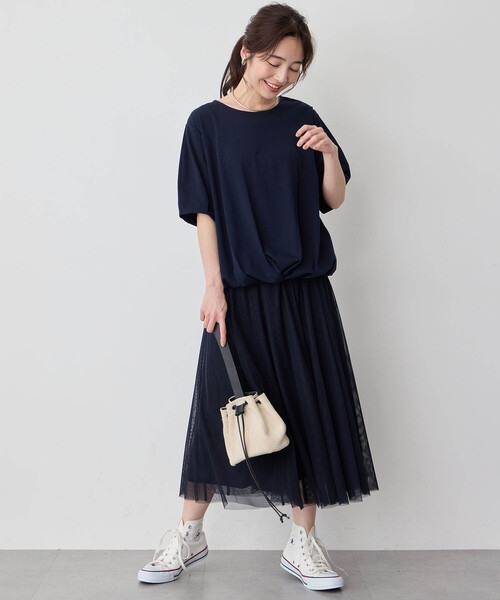 Petit Honfleur(プチオンフルール)の「【接触冷感・UVカット】オーガニックコットンドロストTシャツ(Tシャツ/カットソー・レディース・ネイビー/グリーン/ホワイト・L/M)」の18枚目の写真