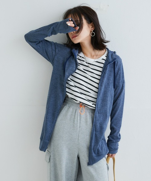 nissen（ニッセン）の「１２分袖綿混うすカルロング丈パーカー（ＵＶカット・吸汗速乾・抗菌防臭・毛玉防止）（パーカー・レディース・ピンク/グリーン/ベージュ系その他/ネイビー/チャコールグレー/オフホワイト/ブラック・L/LL/3L/S/M）」の6枚目の写真