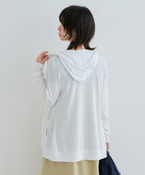 nissen（ニッセン）の「１２分袖綿混うすカルロング丈パーカー（ＵＶカット・吸汗速乾・抗菌防臭・毛玉防止）（パーカー・レディース・ピンク/グリーン/ベージュ系その他/ネイビー/チャコールグレー/オフホワイト/ブラック・L/LL/3L/S/M）」の2枚目の写真