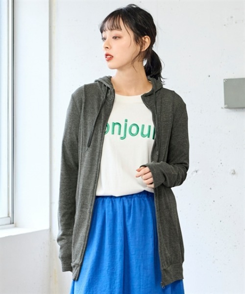 nissen（ニッセン）の「１２分袖綿混うすカルロング丈パーカー（ＵＶカット・吸汗速乾・抗菌防臭・毛玉防止）（パーカー・レディース・ピンク/グリーン/ベージュ系その他/ネイビー/チャコールグレー/オフホワイト/ブラック・L/LL/3L/S/M）」の4枚目の写真