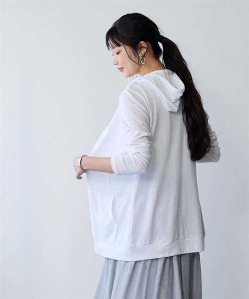 nissen（ニッセン）の「１２分袖綿混うすカルロング丈パーカー（ＵＶカット・吸汗速乾・抗菌防臭・毛玉防止）（パーカー・レディース・ピンク/グリーン/ベージュ系その他/ネイビー/チャコールグレー/オフホワイト/ブラック・L/LL/3L/S/M）」の8枚目の写真