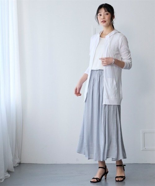 nissen（ニッセン）の「１２分袖綿混うすカルロング丈パーカー（ＵＶカット・吸汗速乾・抗菌防臭・毛玉防止）（パーカー・レディース・ピンク/グリーン/ベージュ系その他/ネイビー/チャコールグレー/オフホワイト/ブラック・L/LL/3L/S/M）」の9枚目の写真