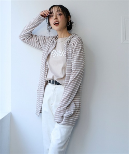 nissen（ニッセン）の「１２分袖綿混うすカルロング丈パーカー（ＵＶカット・吸汗速乾・抗菌防臭・毛玉防止）（パーカー・レディース・ピンク/グリーン/ベージュ系その他/ネイビー/チャコールグレー/オフホワイト/ブラック・L/LL/3L/S/M）」の12枚目の写真