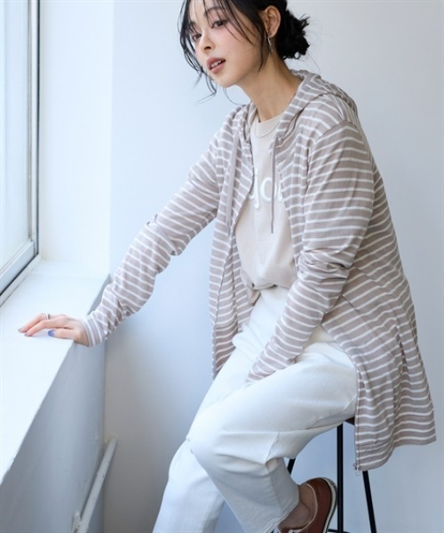 nissen（ニッセン）の「１２分袖綿混うすカルロング丈パーカー（ＵＶカット・吸汗速乾・抗菌防臭・毛玉防止）（パーカー・レディース・ピンク/グリーン/ベージュ系その他/ネイビー/チャコールグレー/オフホワイト/ブラック・L/LL/3L/S/M）」の13枚目の写真