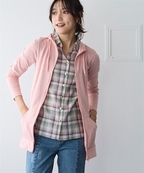 nissen（ニッセン）の「１２分袖綿混うすカルロング丈パーカー（ＵＶカット・吸汗速乾・抗菌防臭・毛玉防止）（パーカー・レディース・ピンク/グリーン/ベージュ系その他/ネイビー/チャコールグレー/オフホワイト/ブラック・L/LL/3L/S/M）」の19枚目の写真