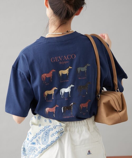 GEVACO(ゲバコ)の「【GEVACO】グラフィック馬図鑑半袖TEE(Tシャツ/カットソー・レディース・アイボリー/ネイビー/ホワイト・SMALL/MEDIUM/LARGE)」の3枚目の写真