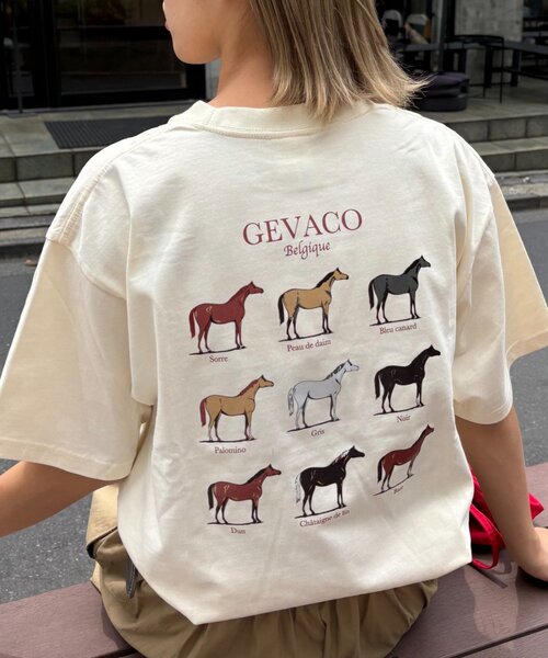 GEVACO(ゲバコ)の「【GEVACO】グラフィック馬図鑑半袖TEE(Tシャツ/カットソー・レディース・アイボリー/ネイビー/ホワイト・SMALL/MEDIUM/LARGE)」の2枚目の写真