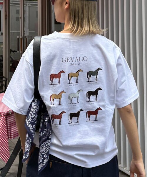 GEVACO(ゲバコ)の「【GEVACO】グラフィック馬図鑑半袖TEE(Tシャツ/カットソー・レディース・アイボリー/ネイビー/ホワイト・SMALL/MEDIUM/LARGE)」の5枚目の写真
