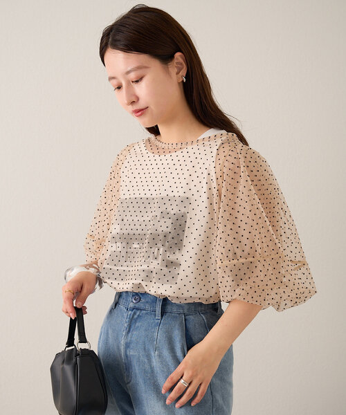 Kastane（カスタネ）の「B タンク付きドットチュールブラウス（シャツ/ブラウス・レディース・ブラック/アイボリー/ホワイト・FREE）」の2枚目の写真