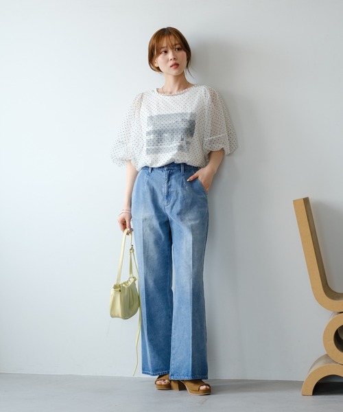 Kastane（カスタネ）の「B タンク付きドットチュールブラウス（シャツ/ブラウス・レディース・ブラック/アイボリー/ホワイト・FREE）」の7枚目の写真