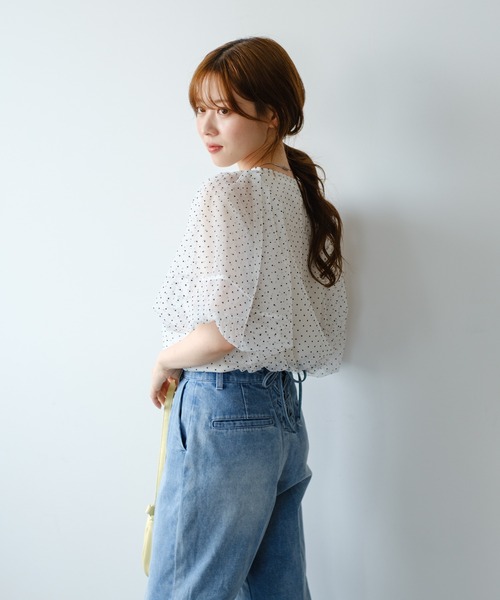 Kastane（カスタネ）の「B タンク付きドットチュールブラウス（シャツ/ブラウス・レディース・ブラック/アイボリー/ホワイト・FREE）」の5枚目の写真