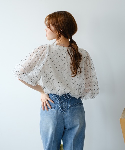 Kastane（カスタネ）の「B タンク付きドットチュールブラウス（シャツ/ブラウス・レディース・ブラック/アイボリー/ホワイト・FREE）」の6枚目の写真