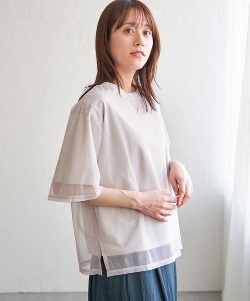 ikka（イッカ）の「チュールレイヤードプルオーバー（Tシャツ/カットソー・レディース・チャコールグレー/オフホワイト/ライトグレー・M/L/S）」の10枚目の写真