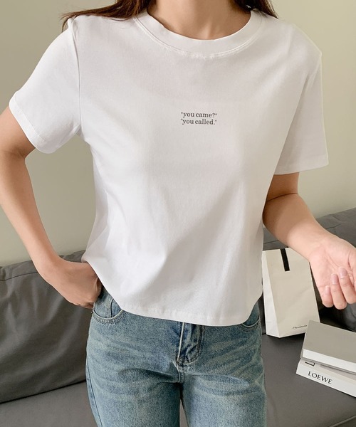 LOWO（ロワ）の「綿混英字プリントTシャツ カットソー（Tシャツ/カットソー・レディース・ホワイト/ブルー/アイボリー・FREE）」の2枚目の写真