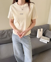 綿混英字プリントTシャツ カットソー