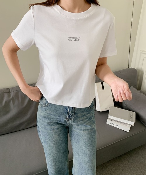 LOWO（ロワ）の「綿混英字プリントTシャツ カットソー（Tシャツ/カットソー・レディース・ホワイト/ブルー/アイボリー・FREE）」の9枚目の写真