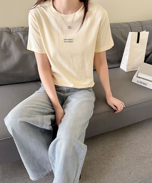 LOWO（ロワ）の「綿混英字プリントTシャツ カットソー（Tシャツ/カットソー・レディース・ホワイト/ブルー/アイボリー・FREE）」の4枚目の写真