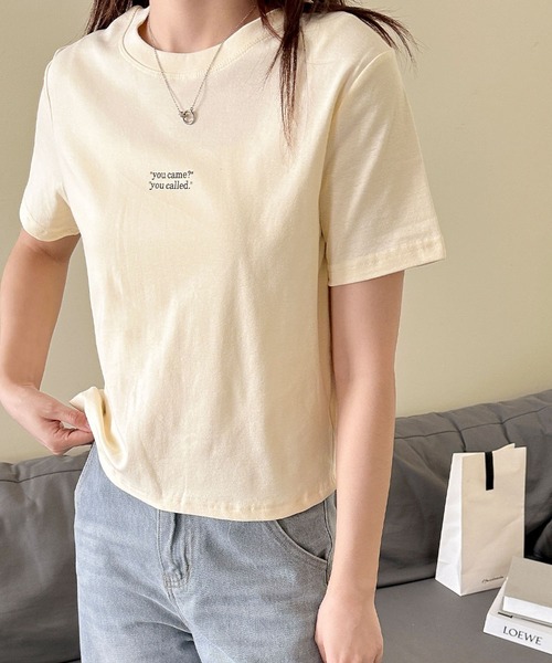 LOWO（ロワ）の「綿混英字プリントTシャツ カットソー（Tシャツ/カットソー・レディース・ホワイト/ブルー/アイボリー・FREE）」の18枚目の写真