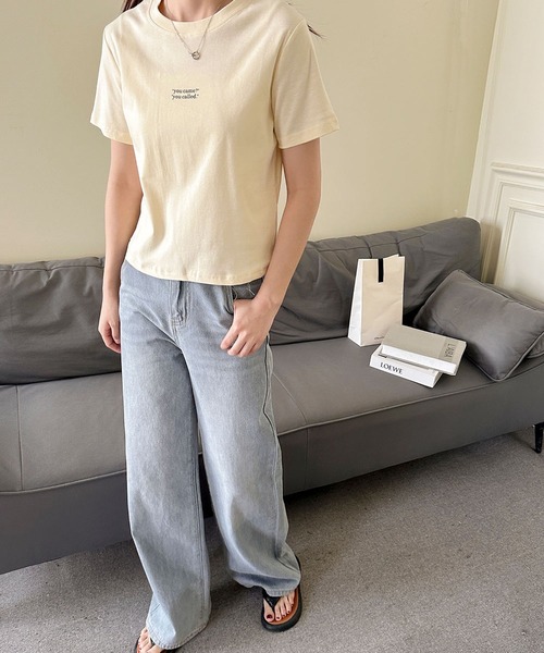 LOWO（ロワ）の「綿混英字プリントTシャツ カットソー（Tシャツ/カットソー・レディース・ホワイト/ブルー/アイボリー・FREE）」の17枚目の写真