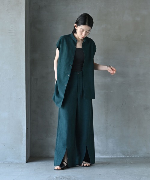 funda mine(ファンダマイン)の「リネンフロントスリットパンツ(その他パンツ・レディース・ブラック/ベージュ/グリーン・01/02)」の7枚目の写真