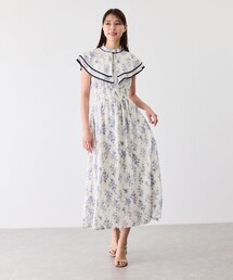 花柄プリントパイピングワンピース
