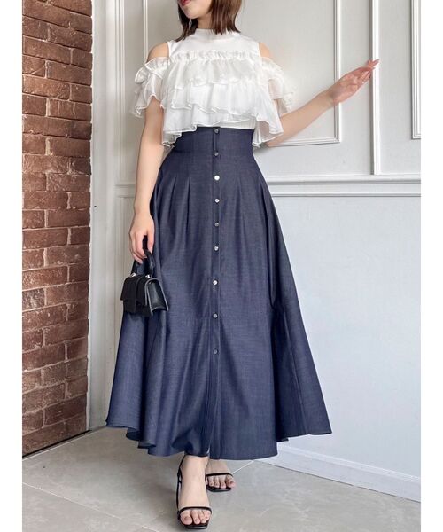 dazzlin（ダズリン）の「ハイウエストエアリースカート（スカート・レディース・アイボリー/インディゴブルー/ブラウン・SMALL/MEDIUM）」の3枚目の写真