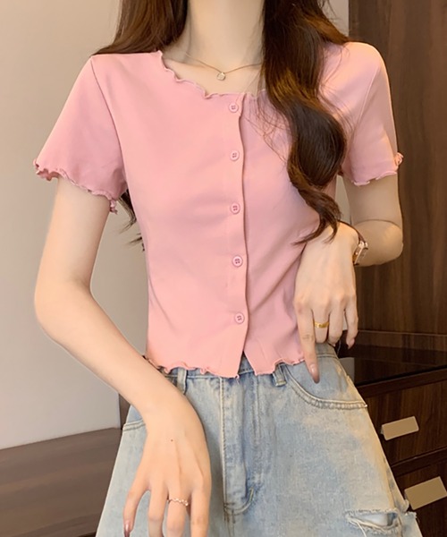 TRALALA 半袖カーディガン ハートビジュー 姫ロリ フェアリーグランジ セール】メロウフリル半袖カーディガン（Tシャツ/カットソー