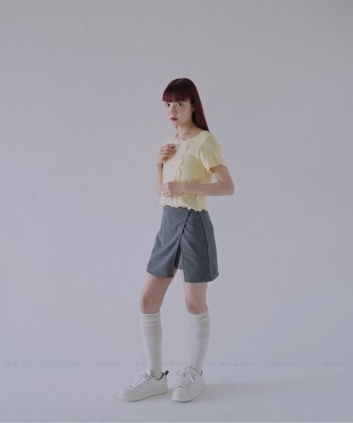 Uenui(ウニュイ)の「【 cunii 】リボンディテール×配色ステッチフリルニットトップス(Tシャツ/カットソー・レディース・ブルー系その他/ピンク/イエロー/ホワイト/ブラック・FREE)」の13枚目の写真