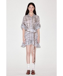 ★セール/即発♪★DVF Aliceシャツワンピース★ シアーチェック柄 ロールアップ袖 ミニシャツワンピース