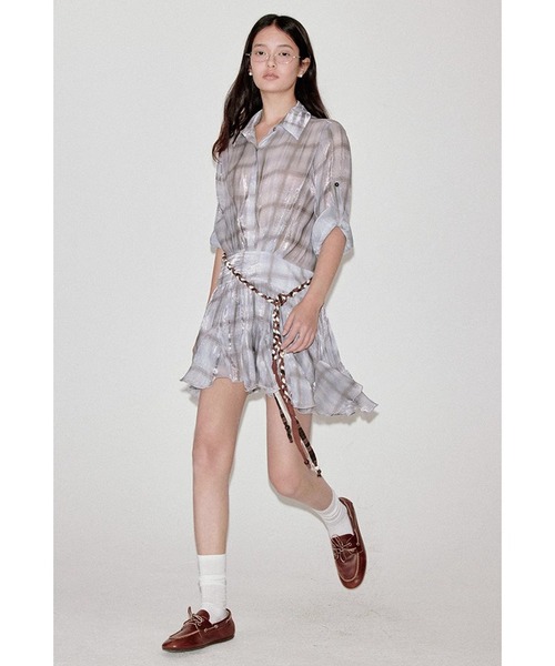 最終値下げブラウンチェック柄ミニワンピースBalloon Tunic チェックミニチュニック（ワンピース）｜paravion（パラビオン