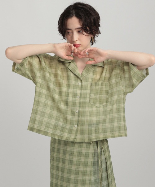 GEORGE'S（ジョージズ）の「シアーチェック開襟シャツ（シャツ/ブラウス・レディース・ネイビー/ブルー/グリーン・MEDIUM/SMALL）」の2枚目の写真