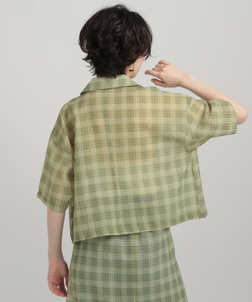 GEORGE'S（ジョージズ）の「シアーチェック開襟シャツ（シャツ/ブラウス・レディース・ネイビー/ブルー/グリーン・MEDIUM/SMALL）」の5枚目の写真