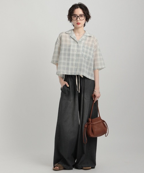 GEORGE'S（ジョージズ）の「シアーチェック開襟シャツ（シャツ/ブラウス・レディース・ネイビー/ブルー/グリーン・MEDIUM/SMALL）」の7枚目の写真