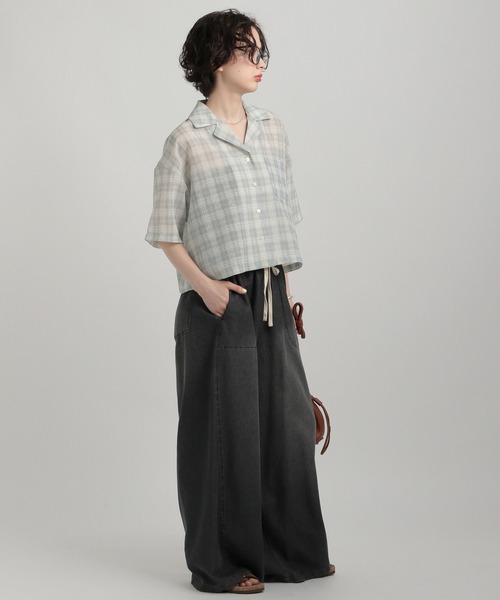 GEORGE'S（ジョージズ）の「シアーチェック開襟シャツ（シャツ/ブラウス・レディース・ネイビー/ブルー/グリーン・MEDIUM/SMALL）」の8枚目の写真