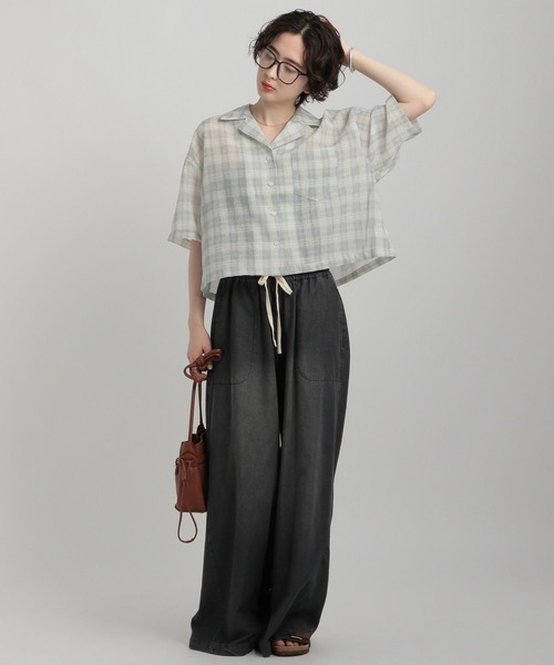 GEORGE'S（ジョージズ）の「シアーチェック開襟シャツ（シャツ/ブラウス・レディース・ネイビー/ブルー/グリーン・MEDIUM/SMALL）」の9枚目の写真