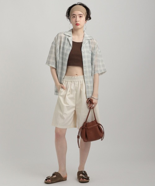 GEORGE'S（ジョージズ）の「シアーチェック開襟シャツ（シャツ/ブラウス・レディース・ネイビー/ブルー/グリーン・MEDIUM/SMALL）」の10枚目の写真