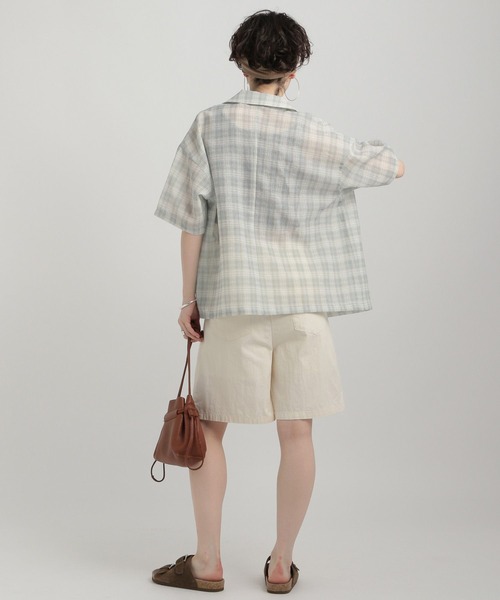 GEORGE'S（ジョージズ）の「シアーチェック開襟シャツ（シャツ/ブラウス・レディース・ネイビー/ブルー/グリーン・MEDIUM/SMALL）」の11枚目の写真