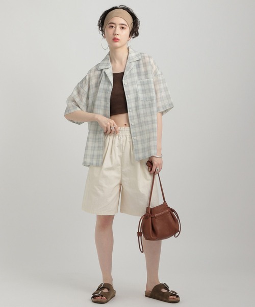 GEORGE'S（ジョージズ）の「シアーチェック開襟シャツ（シャツ/ブラウス・レディース・ネイビー/ブルー/グリーン・MEDIUM/SMALL）」の12枚目の写真