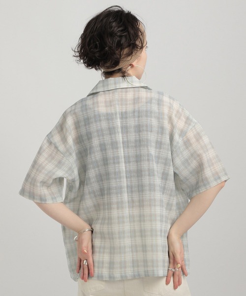 GEORGE'S（ジョージズ）の「シアーチェック開襟シャツ（シャツ/ブラウス・レディース・ネイビー/ブルー/グリーン・MEDIUM/SMALL）」の19枚目の写真