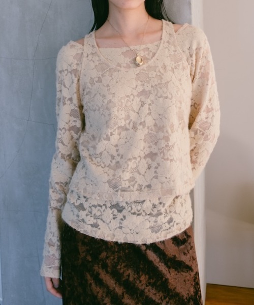 sahara(サハラ)の「Layered Lace Top/レイヤードレーストップ(その他トップス・レディース・ブラック/ベージュ/ブラウン・FREE)」の3枚目の写真