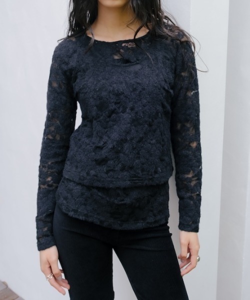 sahara(サハラ)の「Layered Lace Top/レイヤードレーストップ(その他トップス・レディース・ブラック/ベージュ/ブラウン・FREE)」の2枚目の写真