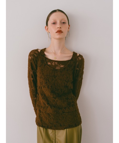 sahara(サハラ)の「Layered Lace Top/レイヤードレーストップ(その他トップス・レディース・ブラック/ベージュ/ブラウン・FREE)」の4枚目の写真