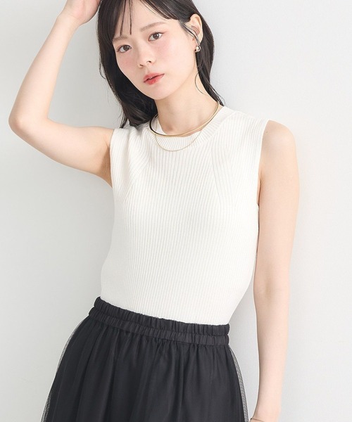 earth music&ecology（アースミュージックアンドエコロジー）の「ランダムリブノースリーブニット（ニット/セーター・レディース・チャコールグレー/ブラック/モカ/アイボリー・S/M）」の2枚目の写真