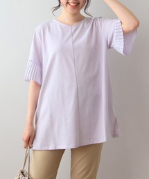 薄紫のプリーツ半袖チュニック Sawa a la mode レディース ワンピース チュニック 紫 パープル